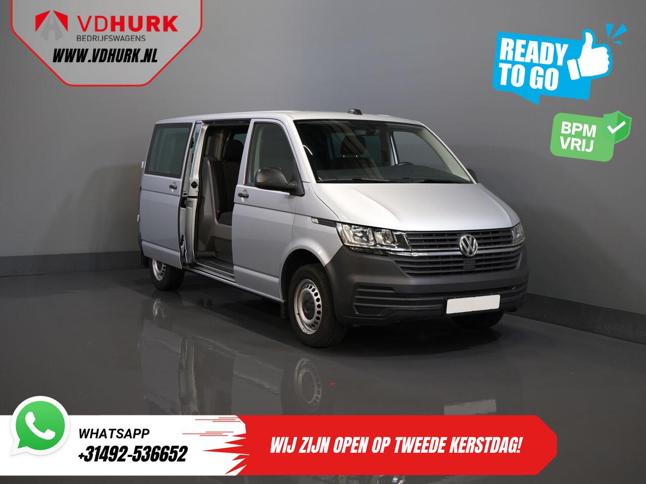 Volkswagen TRANSPORTER T6.1 2.0 TDI 150 pk DSG Aut. L2 DC BPM VRIJ! Dubbel Cabine 6 Pers./ Lage KM!/ Adapt.Cruise/ 270Gr. Deuren/ Navi/ Carplay/ Trekhaak