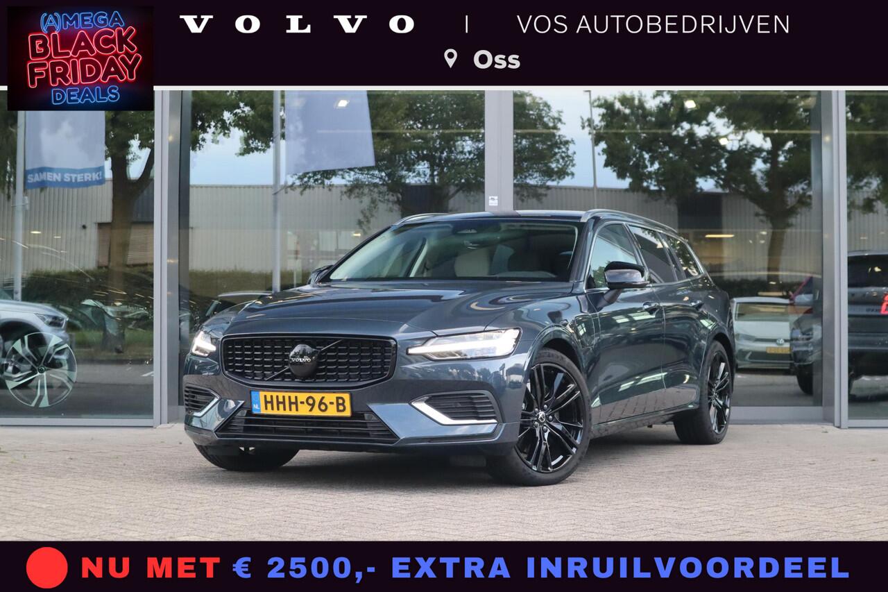 Volvo V60 2.0 T6 Plug-in hybrid AWD Essential Edition | Betreft Demo| Black Edition| 19'' Glossy Black Wielen| Adaptieve Cruise Control met Pilot Assist| Stoelverwarming voor + achter| Stuurwielverwarming| Dodehoekdetectie|