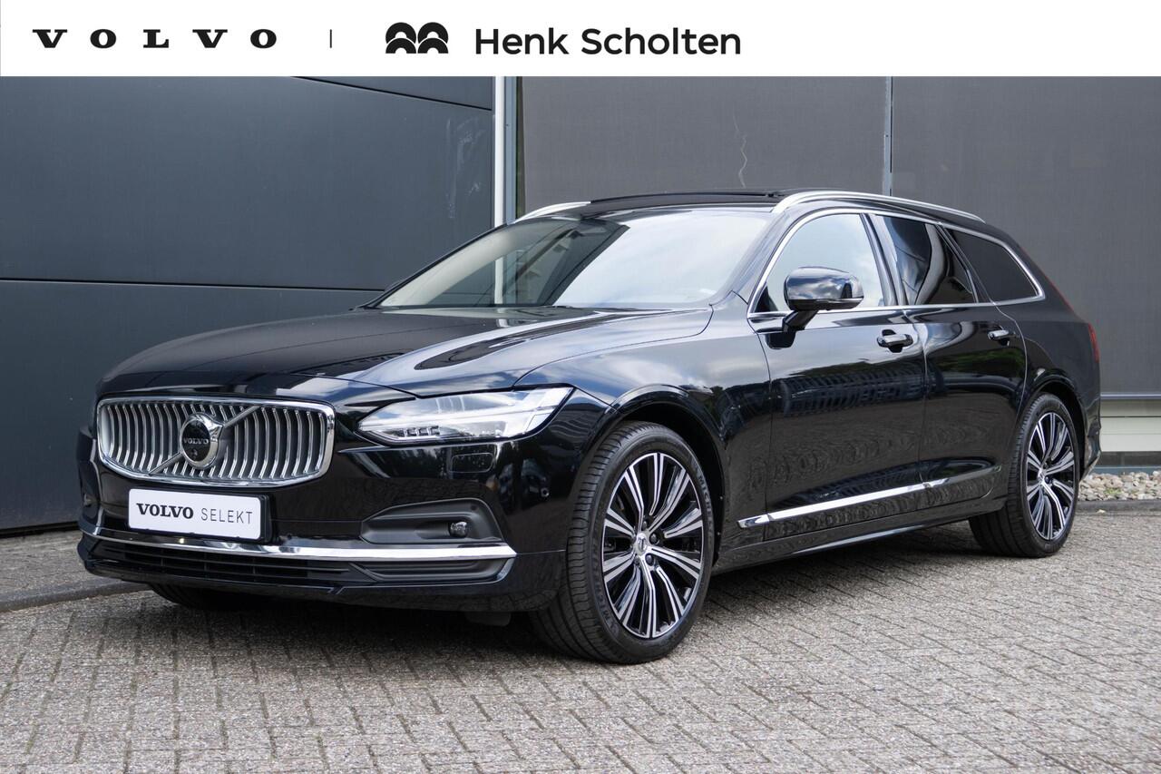 Volvo V90 B4 Plus Bright | Panoramadak met schuif-/kantelfunctie | Semi elektrische trekhaak | Premium audio by Harman Kardon | Verwarmbare voorstoelen, achterbank en stuurwiel | Adaptieve cruise control | Rondom zichtcamera | Alarm klasse 3 | Google Navigatie |